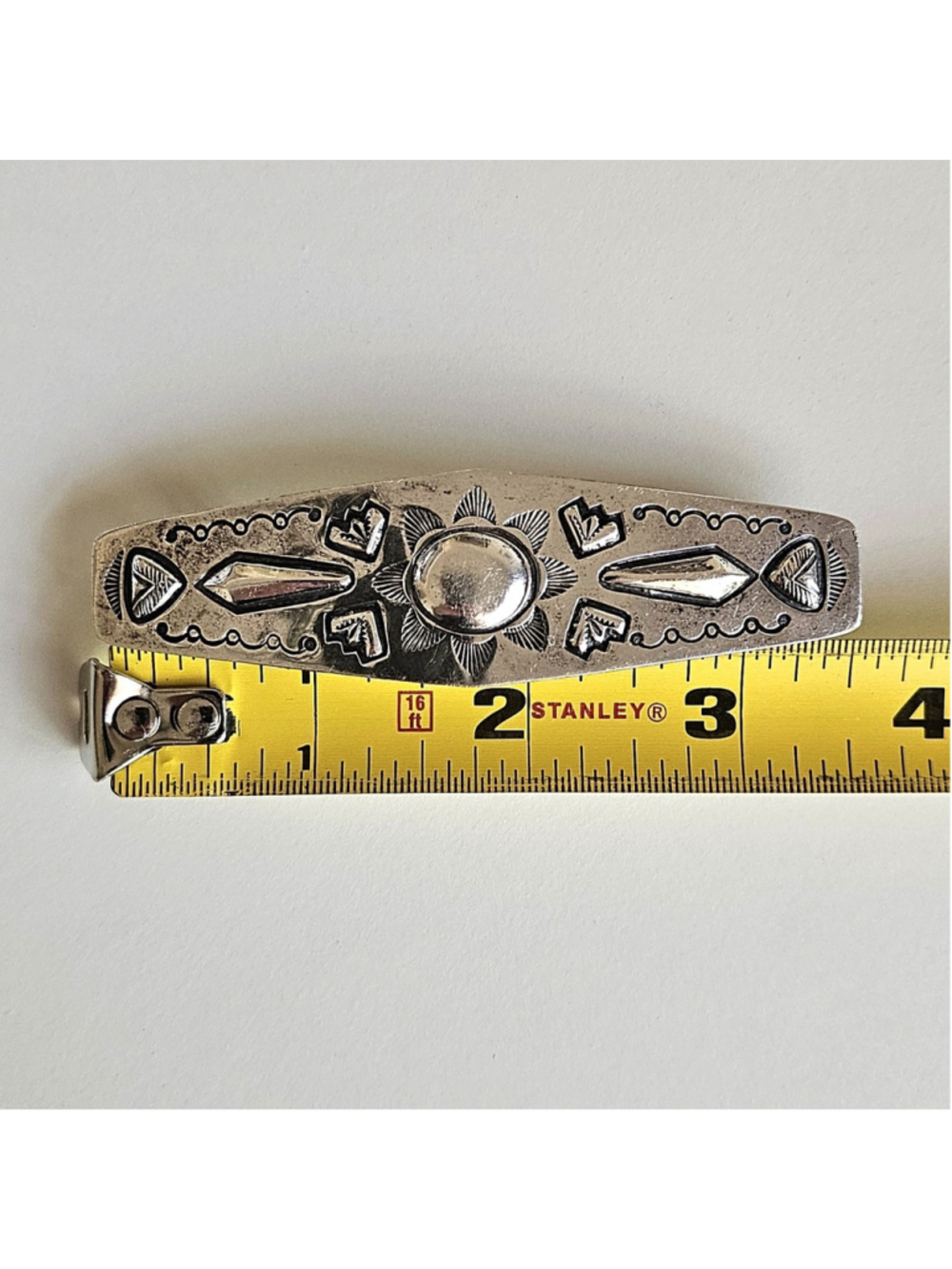 Vintage Navajo Sterling Silver Hand-Stamped Hair Barrette 3.5" - Picture 8 of 8
